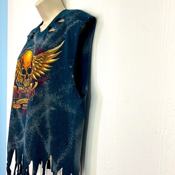 Gildan - 78th 2019 Skull Distressed Fringe Sleeveless Bike Week Daytona Fl Large - Picture 7 of 12